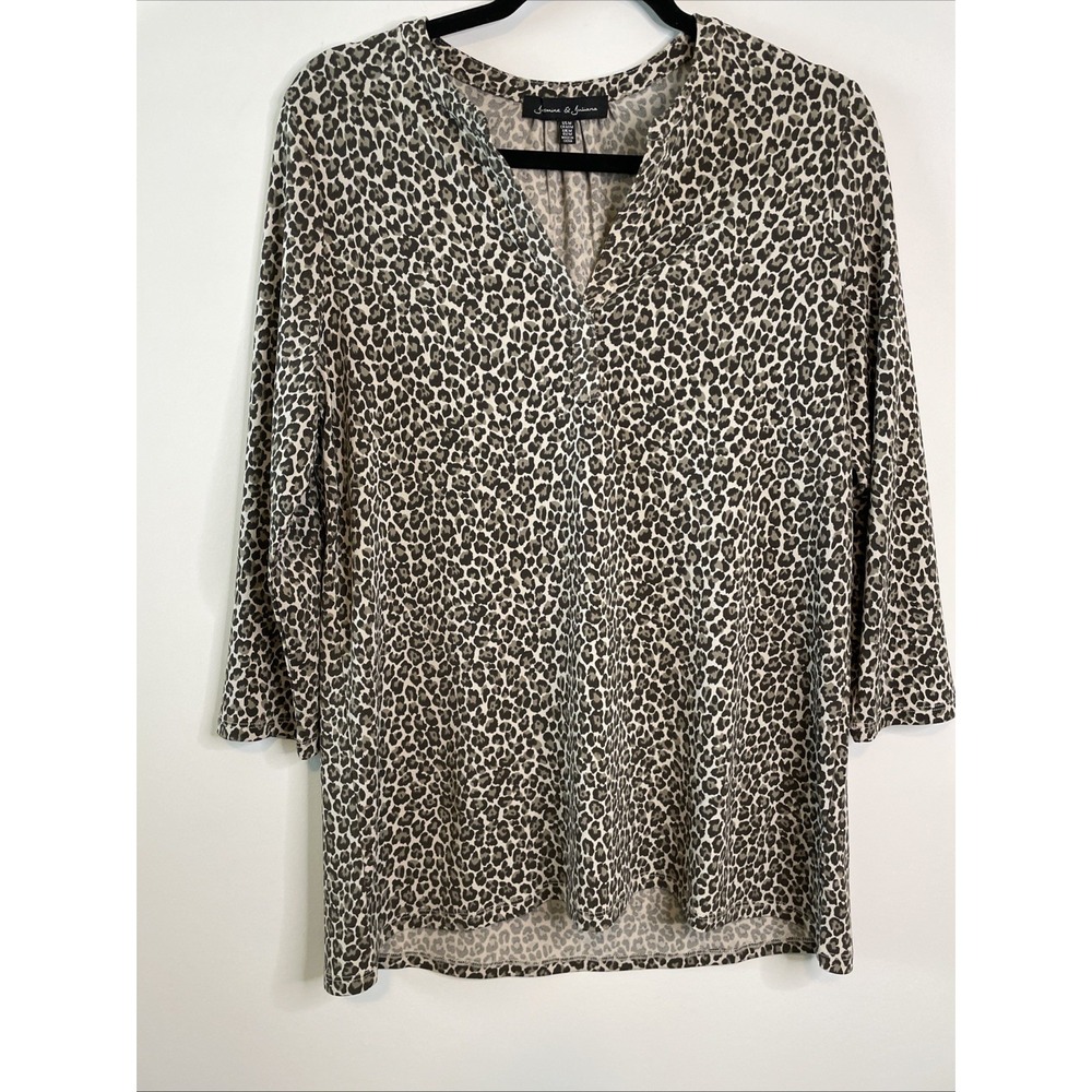 Jasmine‎ & Juliana M Leopard Print Tunic Top Tan Black Stretch Boho Blouse